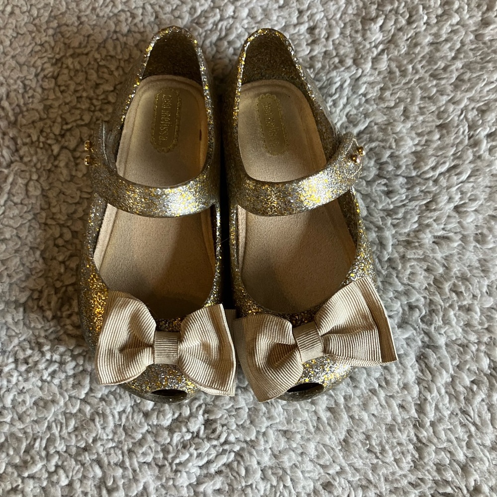 Gold Glitter Mini Melissa’s Little Girls Size 8 with Bow